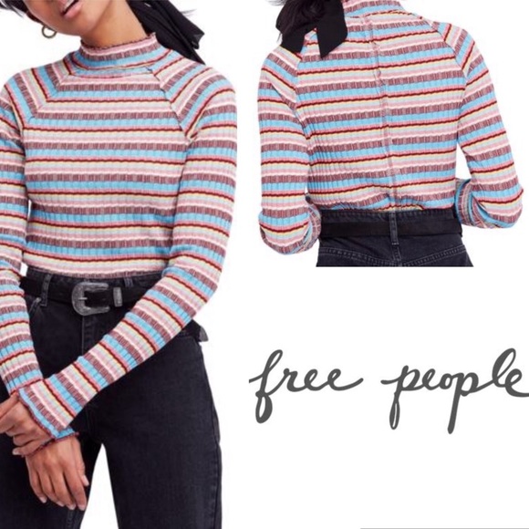 Free People Tops - NWT🎉 FREE PEOPLE Long Sleeve Striped Ribbed Shirt